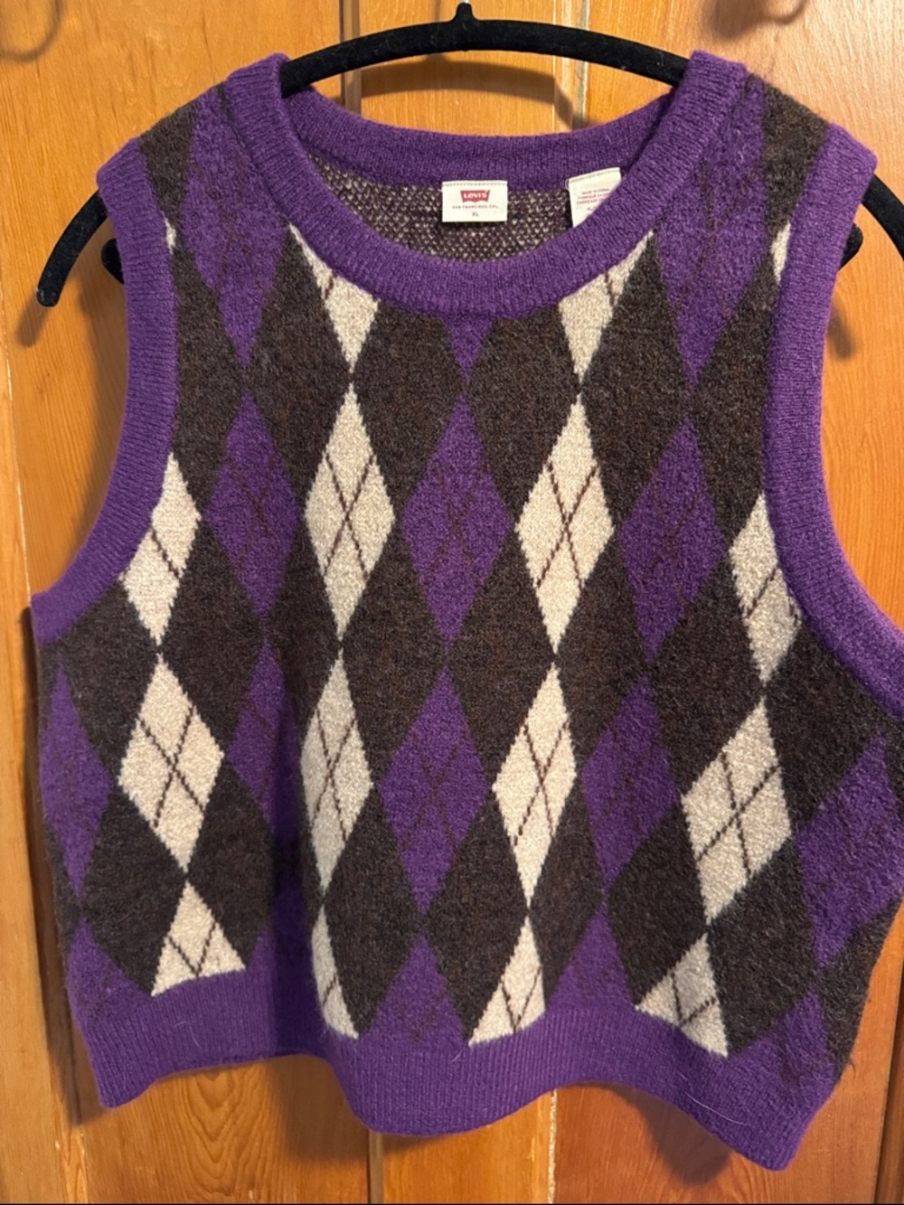 Levi's Purple, Gray and Cream Argyle Knit Vest